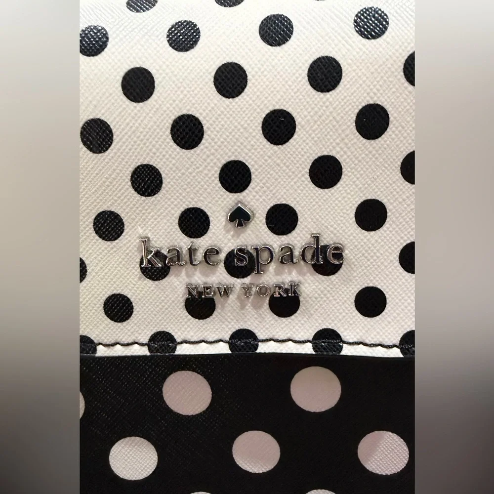 Kate Spade New York Black Leather W/polka Dots Small Crossbody Purse Magnetic